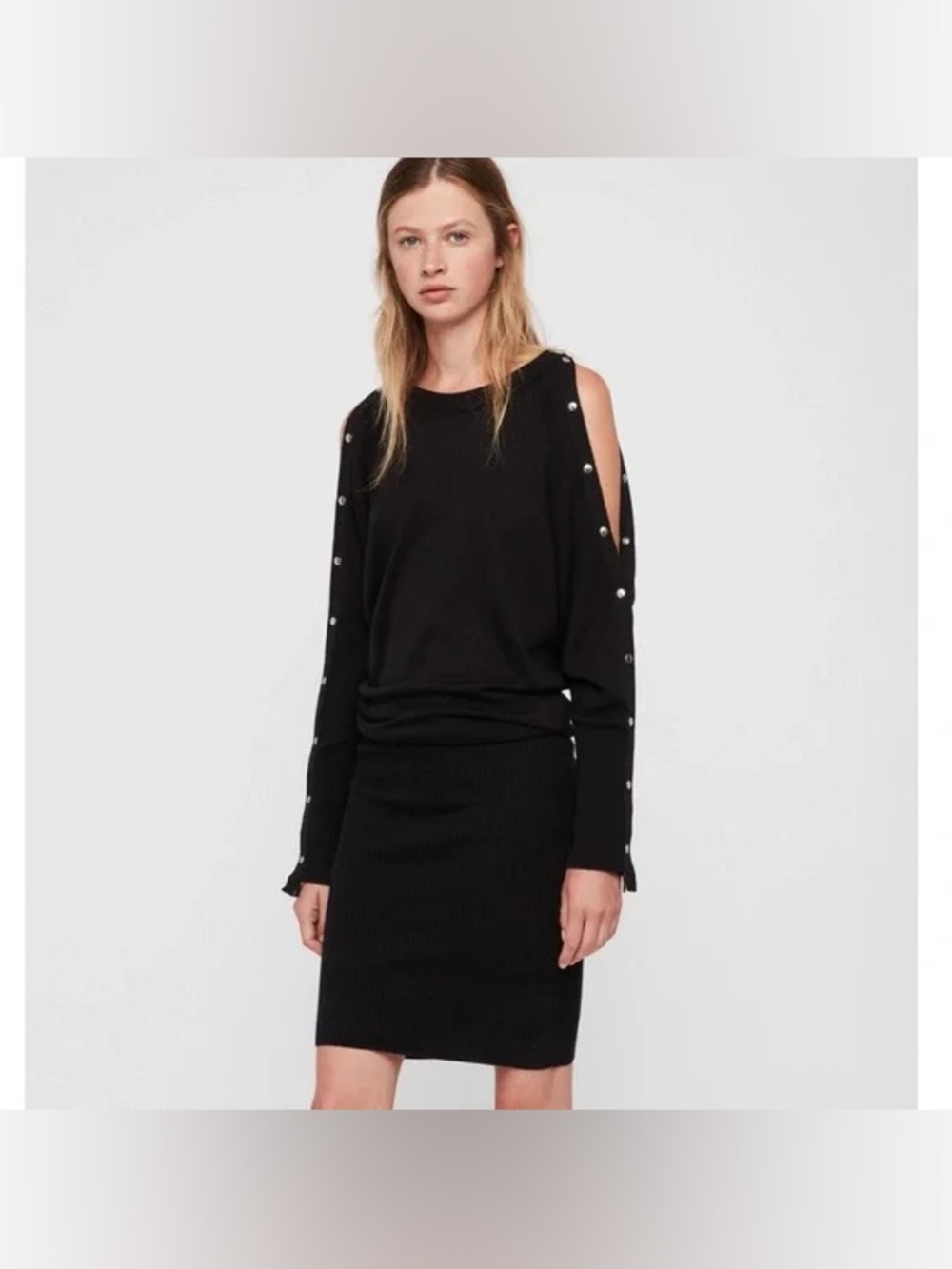 All Saints Suzie Black snap sweater dress size small